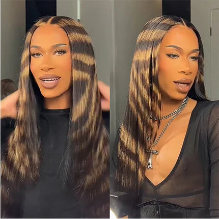 13x4 Transparent Lace Wigs Straight Gold and Black Mixed Colors For Women-Aaliweya