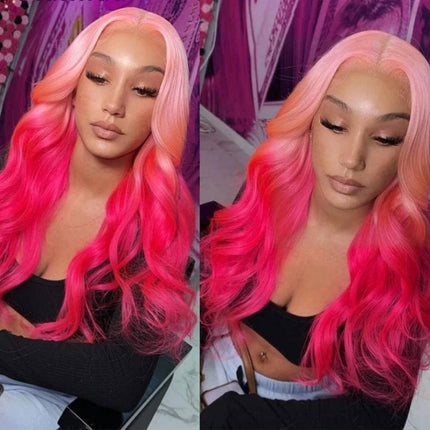 Body Wave Honey Ombre Pink Color Hair Transparent Lace Front Wigs-Aaliweya