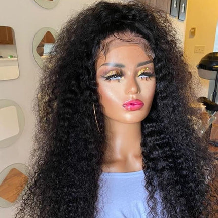 Jerry Curly Lace Wig 13x4 Front Invisible HD Lace Wig Natural Black Color-Aaliweya