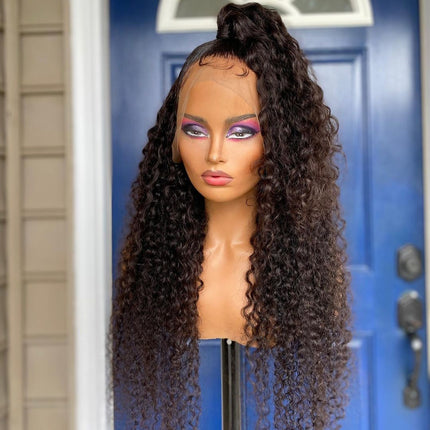Jerry Curly Lace Wig 13x4 Front Invisible HD Lace Wig Natural Black Color-Aaliweya