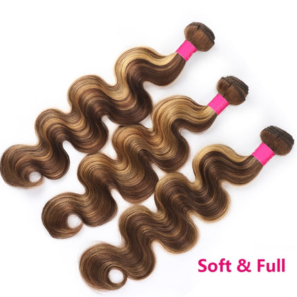 Highlight P4/27 Virgin Hair Body Wave 4 Bundles Human Hair Weaves-Aaliweya