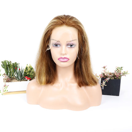 Short Highlight Straight Bob Wig 13*4/4*4 Human Hair Lace Front Bob Wigs-Aaliweya