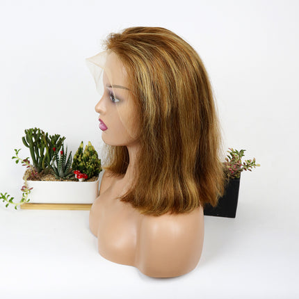 Short Highlight Straight Bob Wig 13*4/4*4 Human Hair Lace Front Bob Wigs-Aaliweya