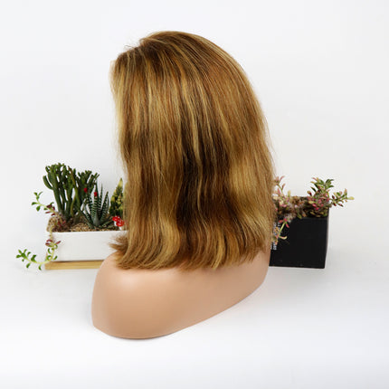 Short Highlight Straight Bob Wig 13*4/4*4 Human Hair Lace Front Bob Wigs-Aaliweya