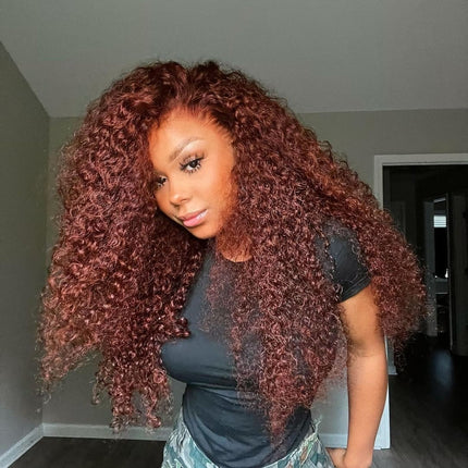 Reddish Brown #33 Kinky Curly 13x4 Lace Wig Frontal Wig For Women-Aaliweya