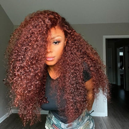 Reddish Brown #33 Kinky Curly 13x4 Lace Wig Frontal Wig For Women-Aaliweya