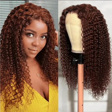 Reddish Brown #33 Kinky Curly 13x4 Lace Wig Frontal Wig For Women-Aaliweya