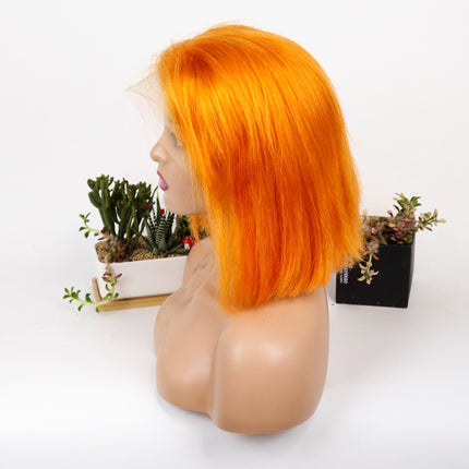 Short Orange Straight Bob Wig 13*4/4*4 Human Hair Lace Front Bob Wigs-Aaliweya