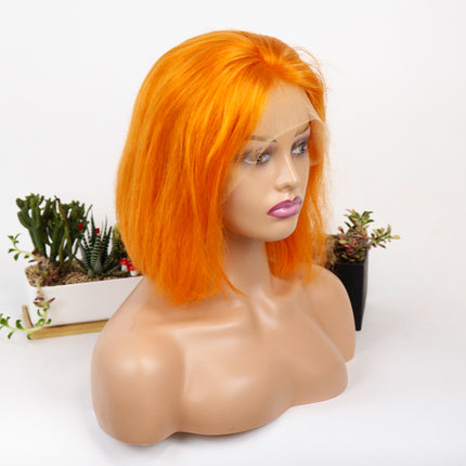 Short Orange Straight Bob Wig 13*4/4*4 Human Hair Lace Front Bob Wigs-Aaliweya