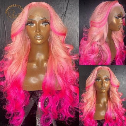 Body Wave Honey Ombre Pink Color Hair Transparent Lace Front Wigs-Aaliweya