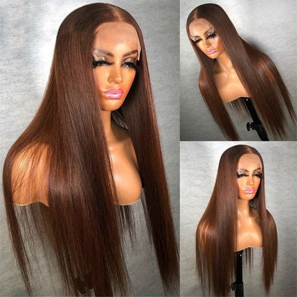 Chocolate Brown #4 Silky Straight 13x4 Lace Wig Frontal Wig For Women-Aaliweya