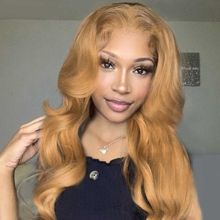 Honey Blonde #27 Highlight Body Wave Human Hair Wigs Lace Front Wig-Aaliweya