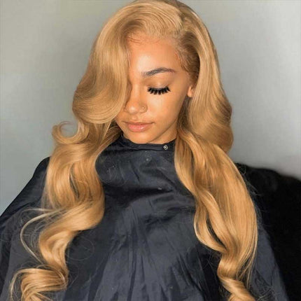 Honey Blonde #27 Highlight Body Wave Human Hair Wigs Lace Front Wig-Aaliweya