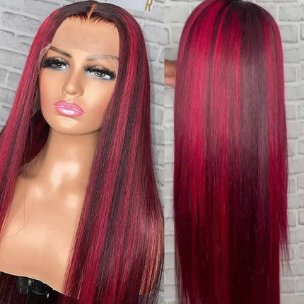Transparent Lace Straight/ Body Wave Red Black Mix Color Wigs For Women-Aaliweya