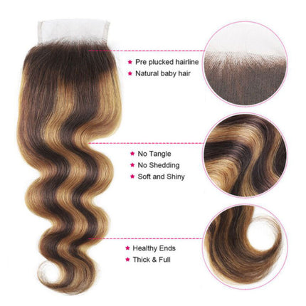 Highlight P4/27 Body Wave Hair 3 Bundles With 4x4 Lace Closure Unprocessed Human Virgin Hair-Aaliweya