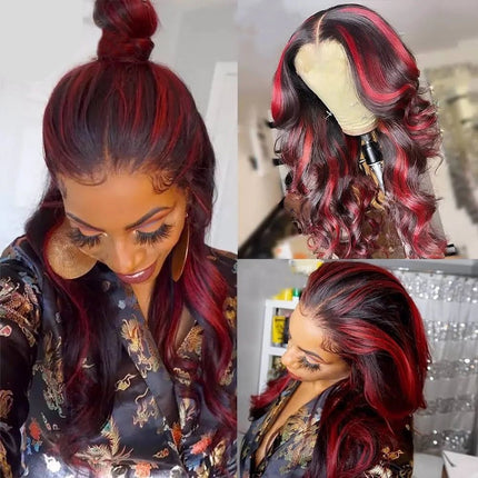 Transparent Lace Straight/ Body Wave Red Black Mix Color Wigs For Women-Aaliweya