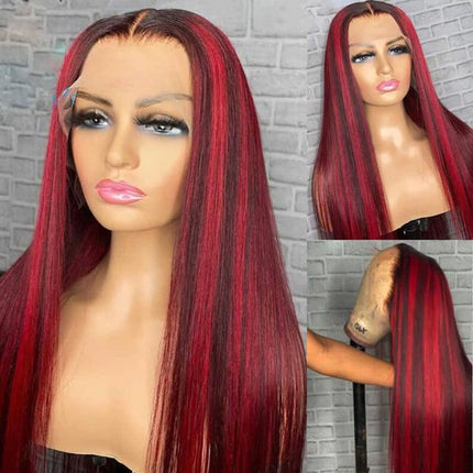 Transparent Lace Straight/ Body Wave Red Black Mix Color Wigs For Women-Aaliweya