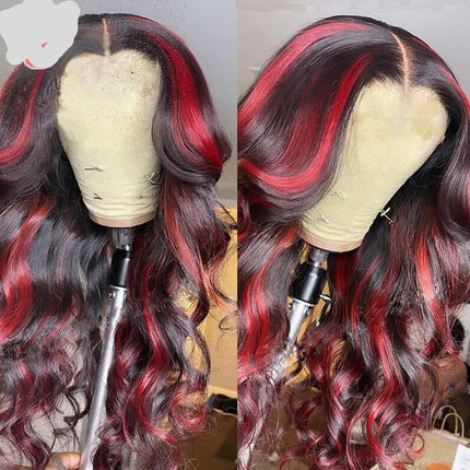 Transparent Lace Straight/ Body Wave Red Black Mix Color Wigs For Women-Aaliweya