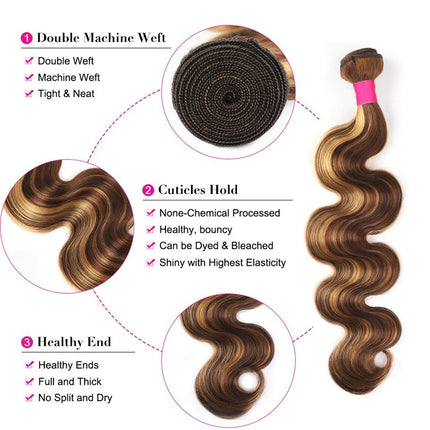 Highlight P4/27 Virgin Hair Body Wave 4 Bundles Human Hair Weaves-Aaliweya