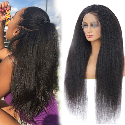 Glueless 13x4 HD Lace Frontal Wigs Kinky Straight Human Hair Wig-Aaliweya
