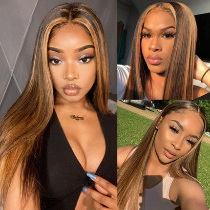 Highlight P4/27 Straight Hair 3 Bundles With 4x4 Lace Closure 100% Virgin Human Hair-Aaliweya