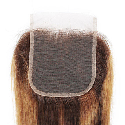 Highlight P4/27 Straight Hair 3 Bundles With 4x4 Lace Closure 100% Virgin Human Hair-Aaliweya