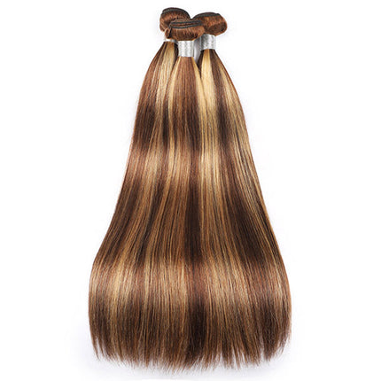 Highlight P4/27 Straight Hair 3 Bundles With 4x4 Lace Closure 100% Virgin Human Hair-Aaliweya