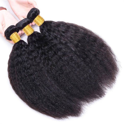 Kinky Straight 3 Bundles With 4x4 Lace Closure Virgin Human Hair-Aaliweya