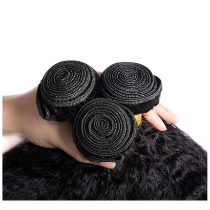 Kinky Straight 3 Bundles With 4x4 Lace Closure Virgin Human Hair-Aaliweya