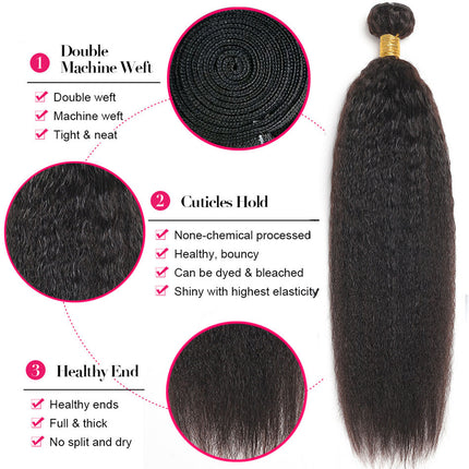 Kinky Straight 3 Bundles With 4x4 Lace Closure Virgin Human Hair-Aaliweya