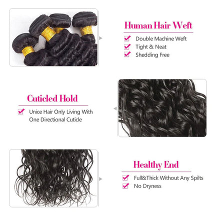 Natural Black Color Water Wave Hair Bundles 4Pcs-Aaliweya