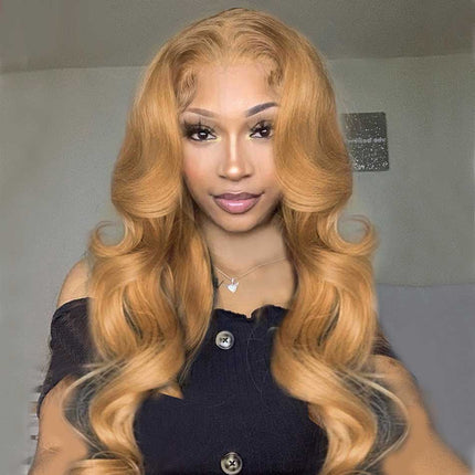 Honey Blonde #27 Highlight Body Wave Human Hair Wigs Lace Front Wig-Aaliweya