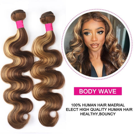 Highlight P4/27 Virgin Hair Body Wave 4 Bundles Human Hair Weaves-Aaliweya