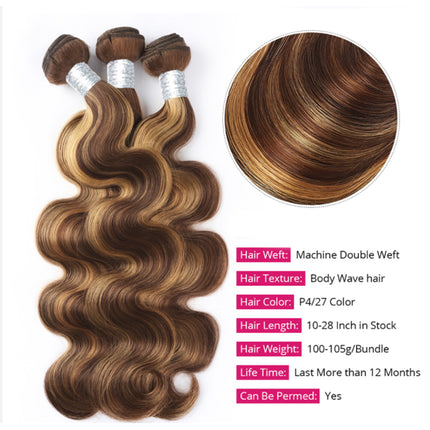 Highlight P4/27 Body Wave Hair 3 Bundles With 4x4 Lace Closure Unprocessed Human Virgin Hair-Aaliweya