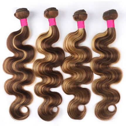 Highlight P4/27 Virgin Hair Body Wave 4 Bundles Human Hair Weaves-Aaliweya