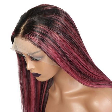 13x4 Transparent Lace Straight/ Body Wave Purple Black Mix Color Wigs For Women-Aaliweya