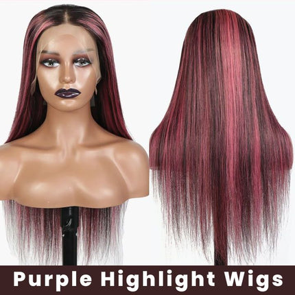 13x4 Transparent Lace Straight/ Body Wave Purple Black Mix Color Wigs For Women-Aaliweya